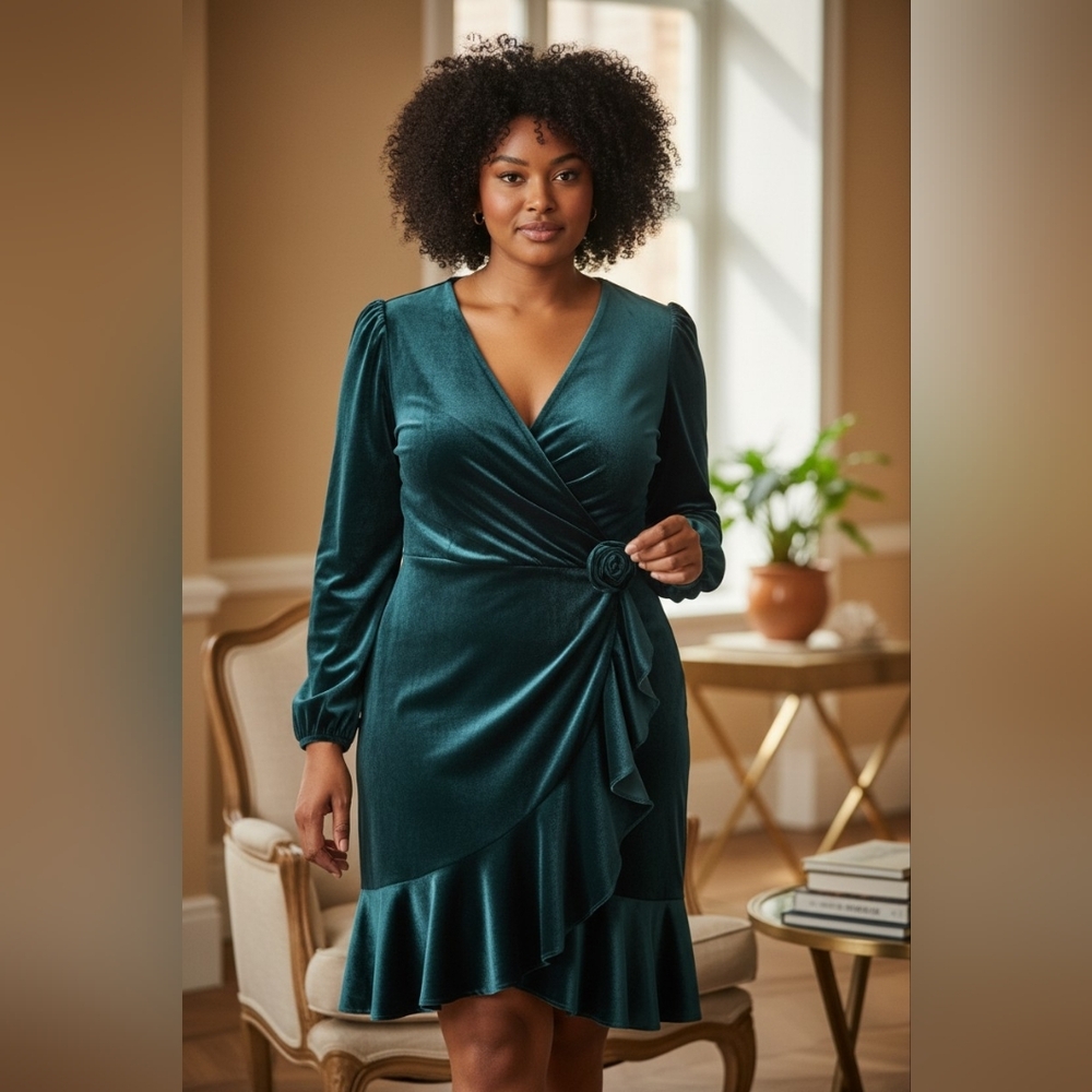 ☘️Elegant Green Long Sleeve Wrap Dress